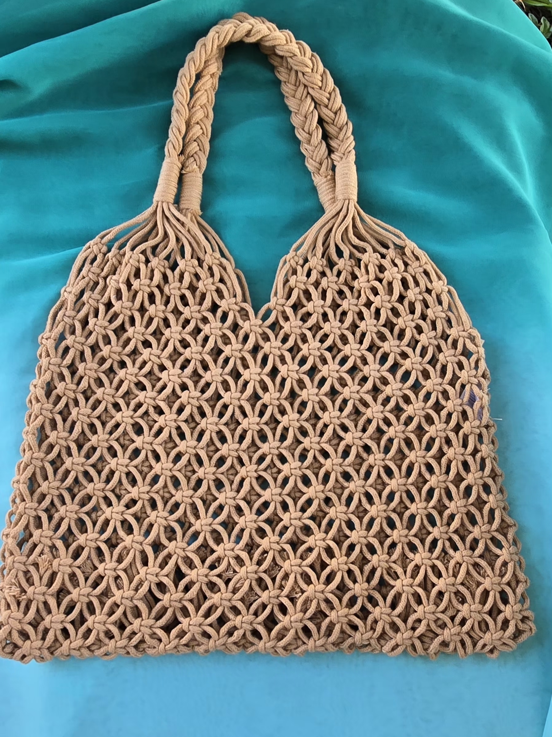 West Loop Handwoven Macram Tote In Tan